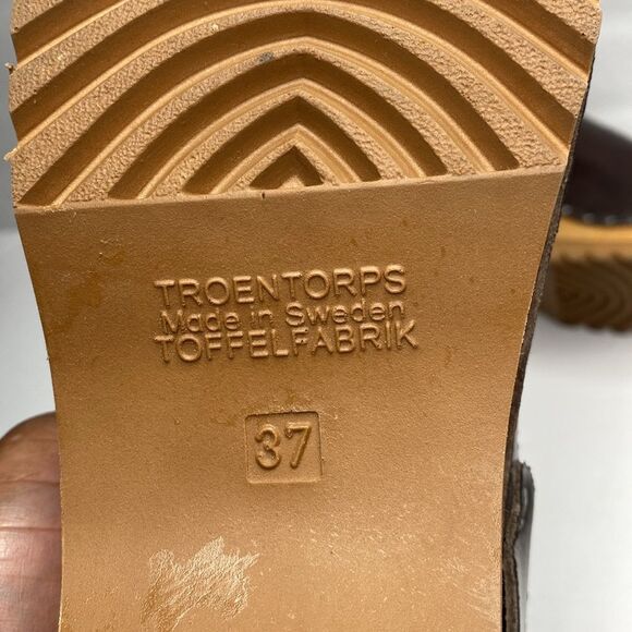 Troentorp Made In Sweden Brown Wooden Heel Embroidered Mule Clogs - Picture 9 of 11